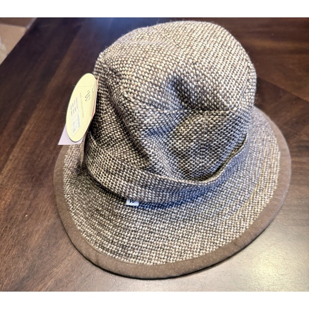 Wallaroo Aubrey Brown Tweed Bucket Hat Suede Trim Spf 50 NWT